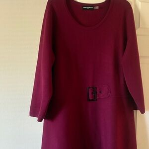 Karl Lagerfeld Burgundy Long Sleeve Dress with Belt